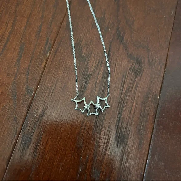 Auth Tiffany & Co. 925 Sterling Silver Triple Open Star Pendant Necklace 16" - Picture 9 of 11